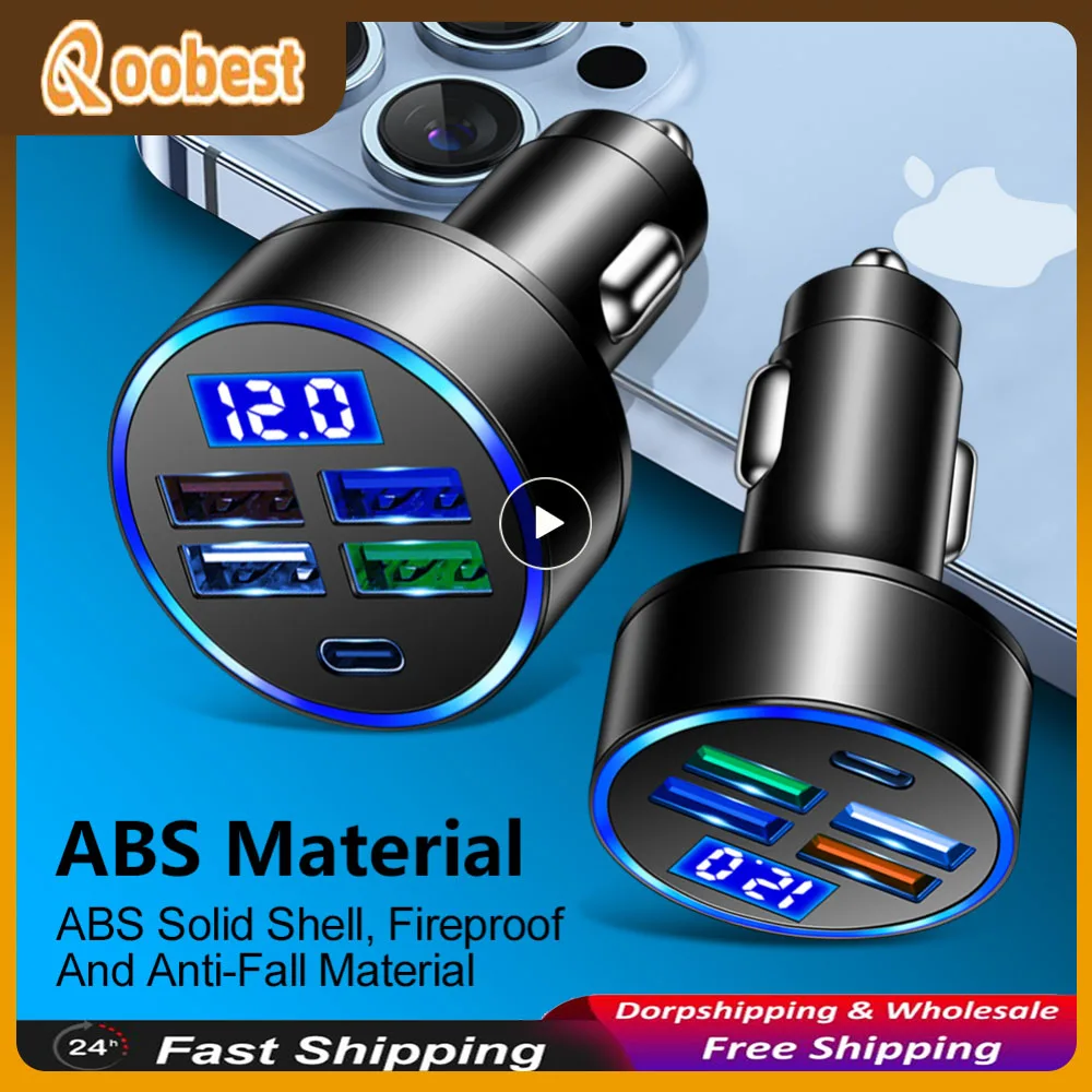 

Автомобильное зарядное устройство с 5 портами USB и Type-c, 15,5 А, Вт, 1-10 шт.