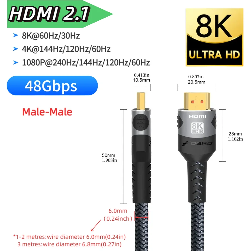 Ultra-High-Speed HDMI Cable for Gaming and Home Theater with eARC HDR10+ Support