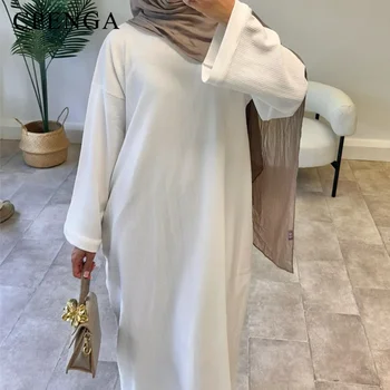 عباية شتوية من قماش الكرديروي الدافئ سادة — صورة 6