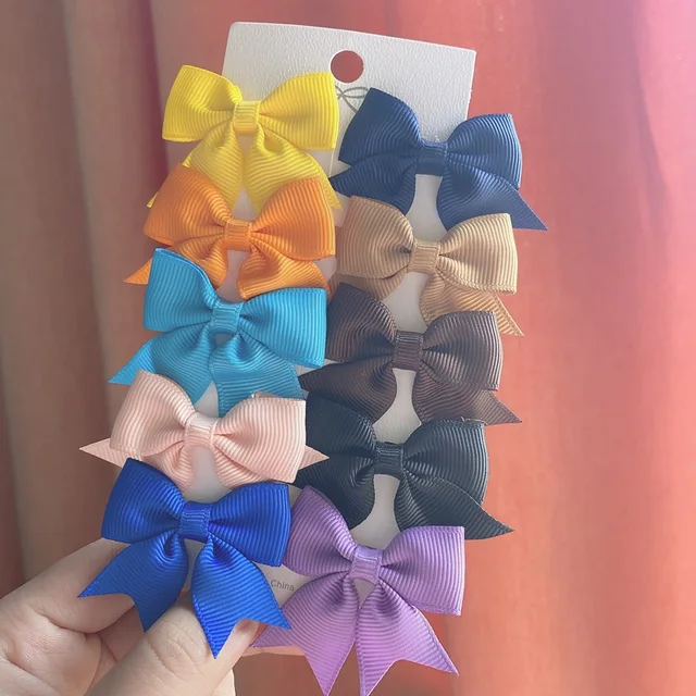 10PCS/SET  Grosgrain Ribbon MiNi Hair Bows with Clip for Girls Hairpins Boutique Barrettes Headwear Cute Kids Hair Accessories 9