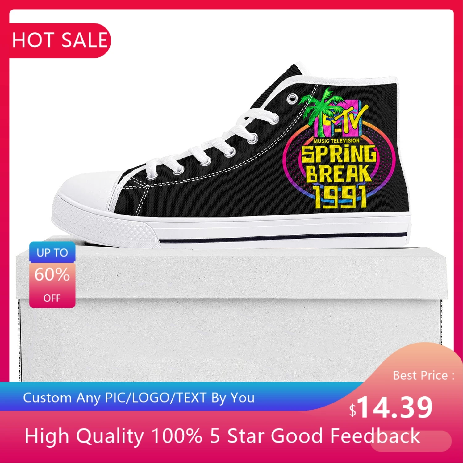 

MTV Весна 1991 музыкальные высокие высококачественные кроссовки Мужские Женские подростковые холщовые кроссовки повседневная обувь для пар обувь на заказ