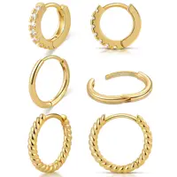 Shevalues Women 3 Pairs Small Earrings Lady Classic 14K Gold Hoop Fashion Tiny Huggie Hoop Earrings Set Hypoallergenic Earring 1