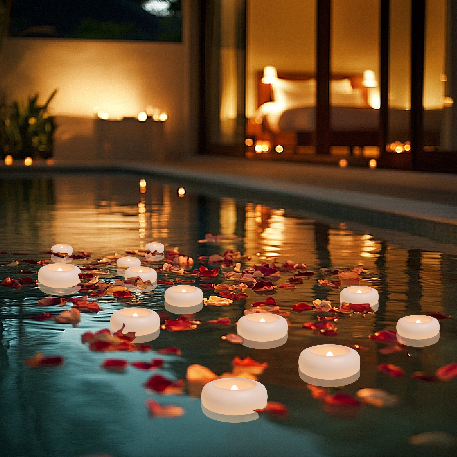 Battery Floating LED Candles Romantic Warm White Light 4