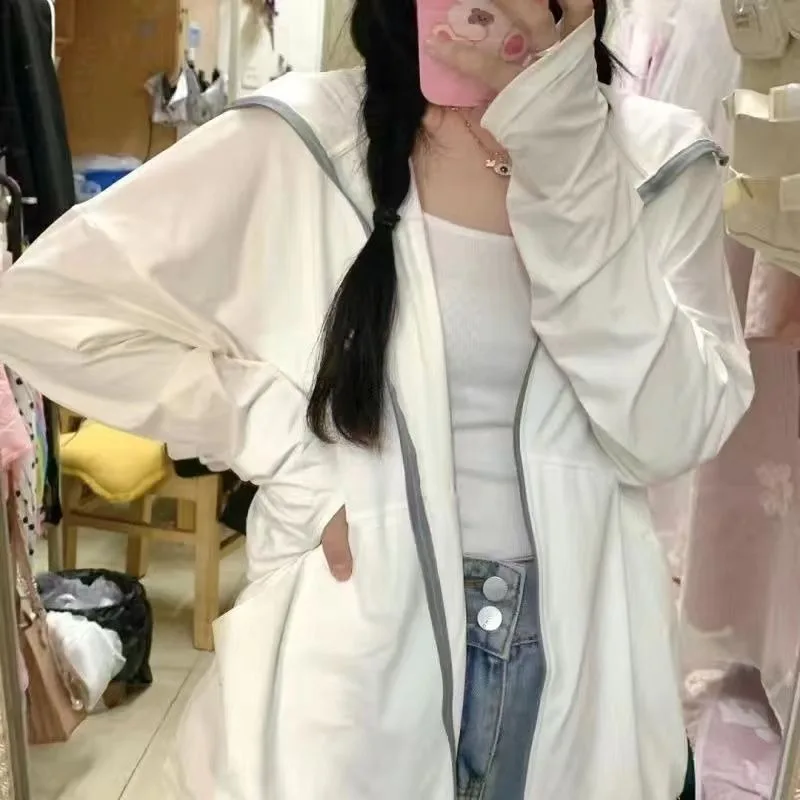 Korean Style Sunscreen Clothing Women Ice Silk Anti-ultraviolet Harajuku Summer Breathable Thin Coat Sunscreen Clothing Jackets