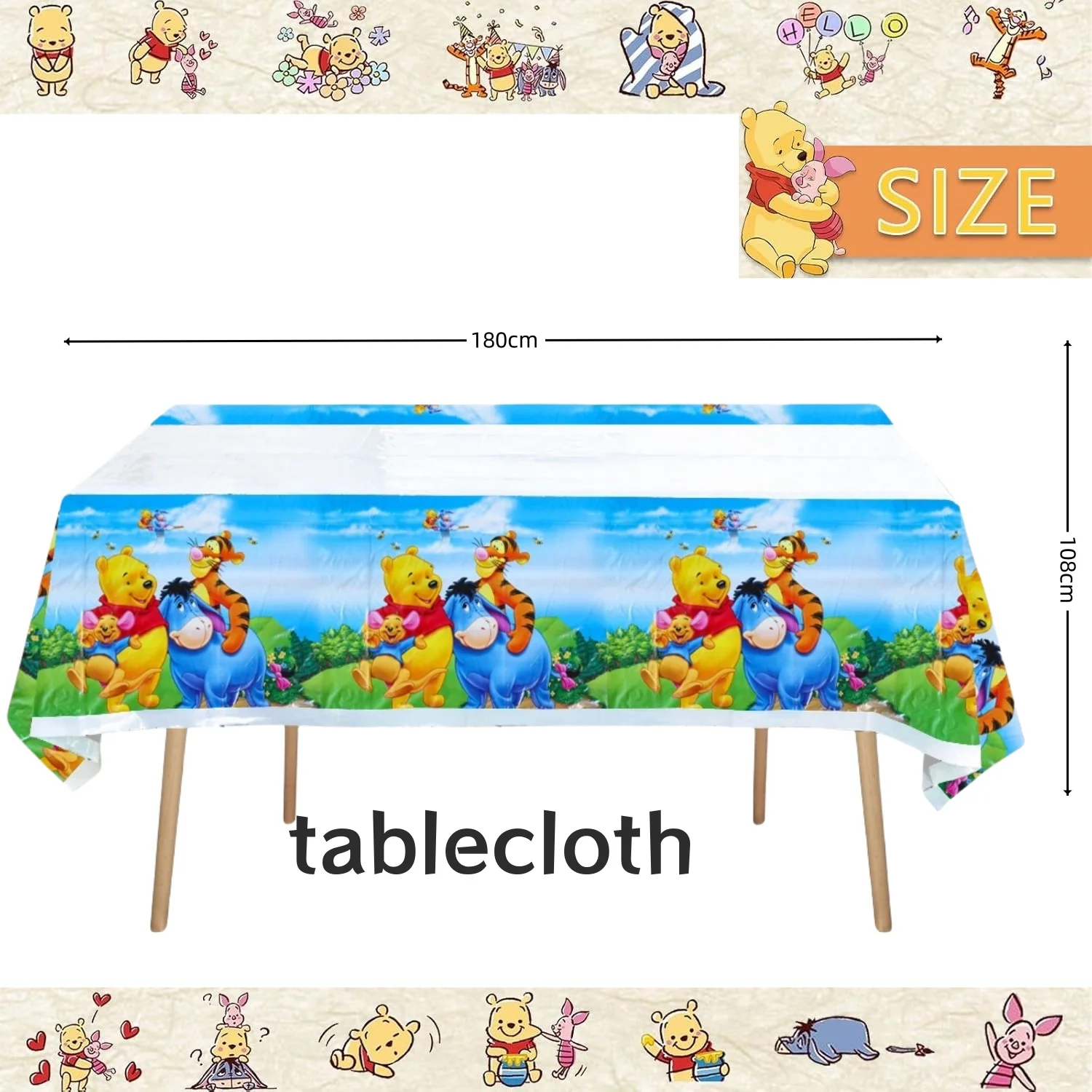 Disney Winnie the Pooh Tablecloth Disposable Tablecloth Birthday Party Supplies Party Supplies Birthday Tableware Set Baby Shower Kids Favor Party Decor