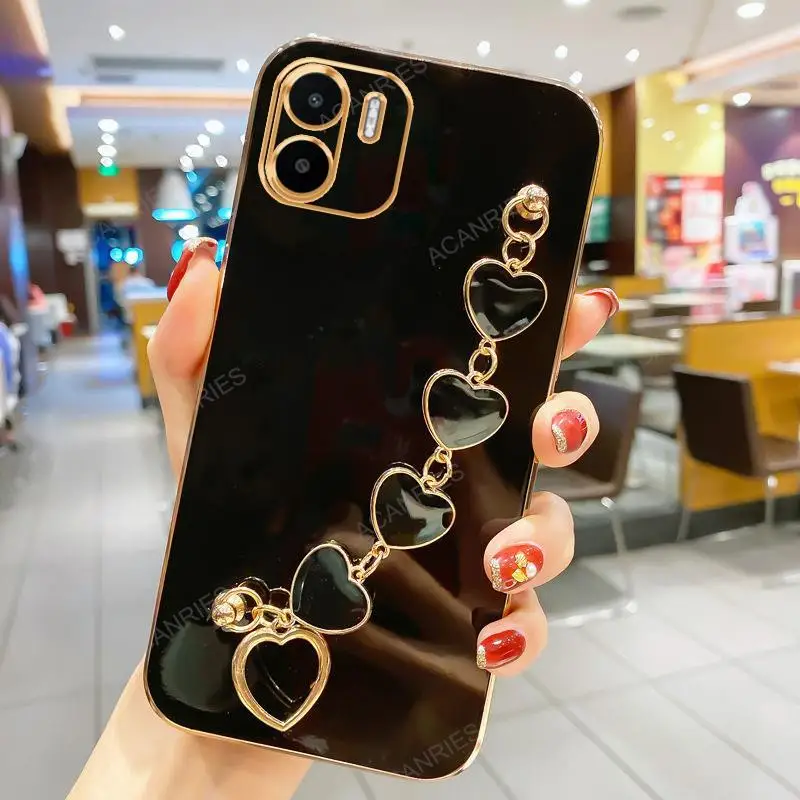 thumbnail image 1 of RedmiA1 A2plus Luxury Plating Love Heart Bracelet Chain Case For Xiaomi Redmi 12C A1 A2 Plus Band Cover On Redmi12C 11A 13C 10C, 1 of 5