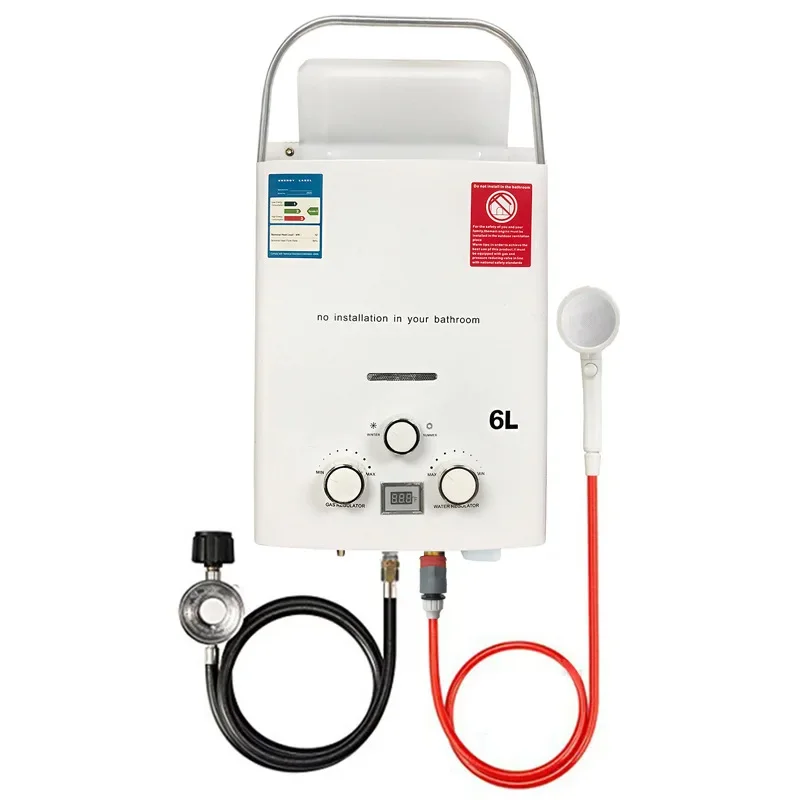 LPG Water Heater LPG Propane Gas Tankless Water Heater 6L Outdoor Camping Instant Heating Bath Shower Head Hot Water Heater Car Truck Tent