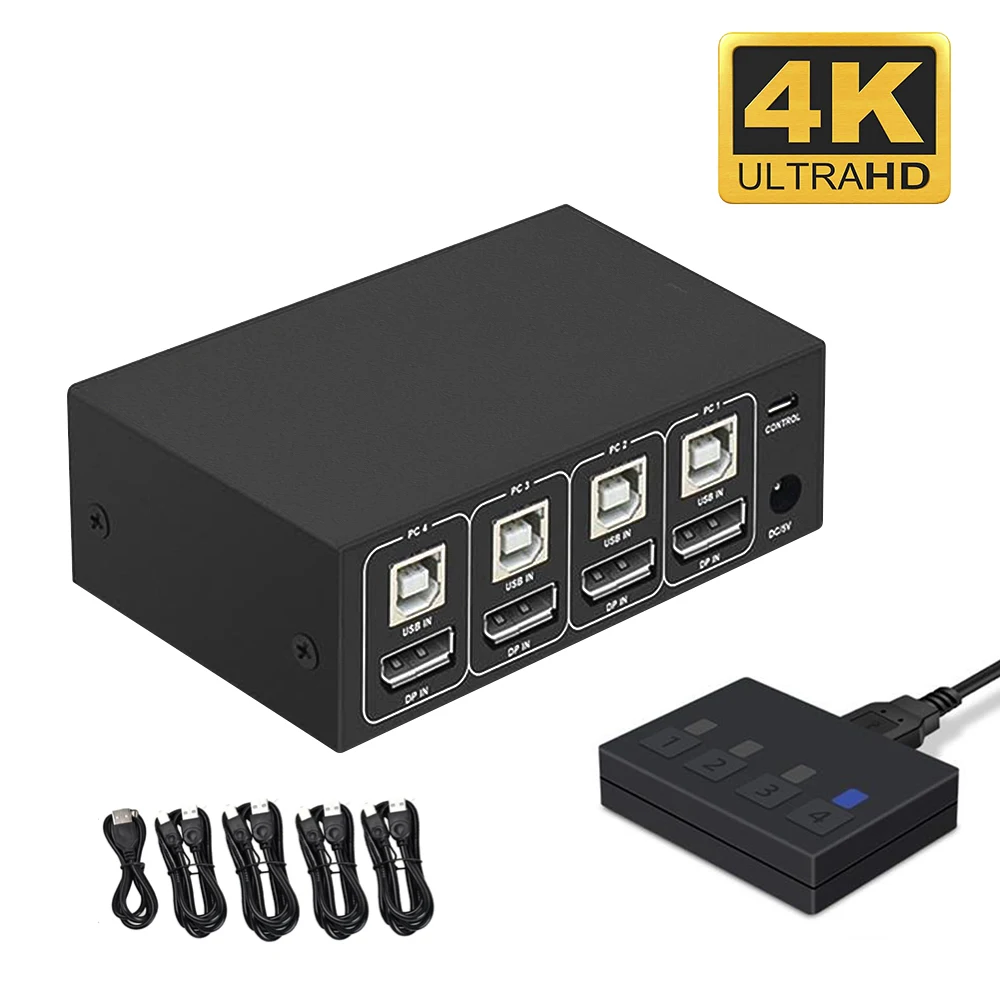 4K 60Hz Hdmi-Compatible Kvm Switch 4 In 1 Out Usb Controller Support 4 Monitors Desktop Computer Laptop Adapter For Win 7/10/Mac