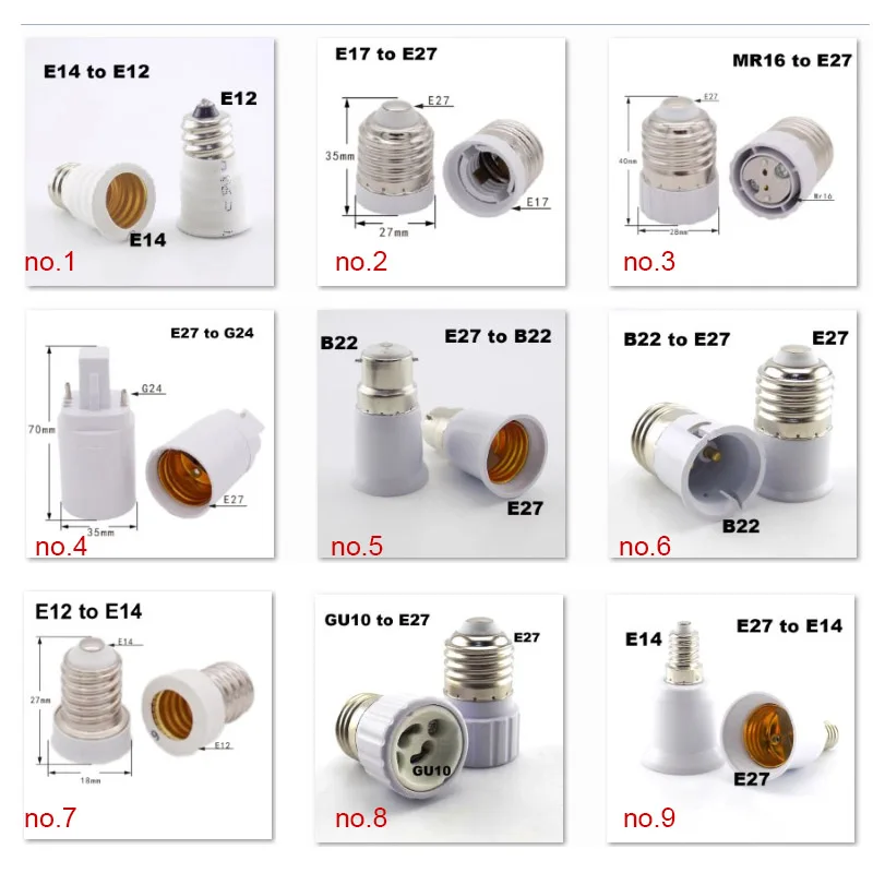 Lamp Base LED light Bulb Holder Converter AC Socket Adapter E27 GU10 G9 E12 B22 MR16 to E27 E40 E14