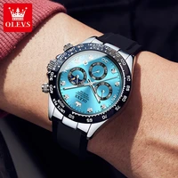 OLEVS – montres à Quartz pour hommes, chronographe analogique, Phase de lune, Silicone, diamant, étanche, lumineux 4