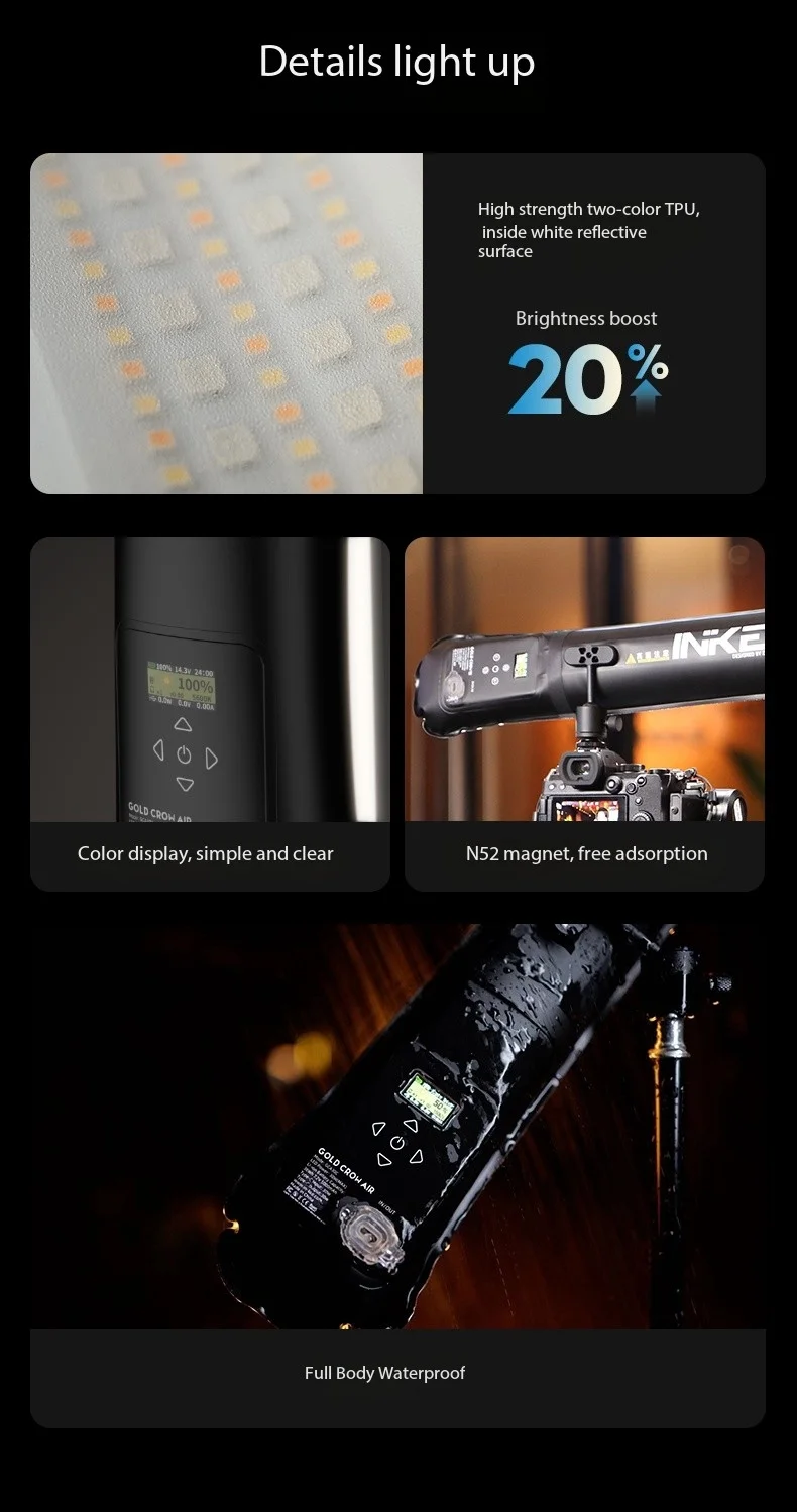 INKEE Gold Crow Air 30C RGB 30W Tube Light 90cm CRI 95+ for Outdoor Video Photog
