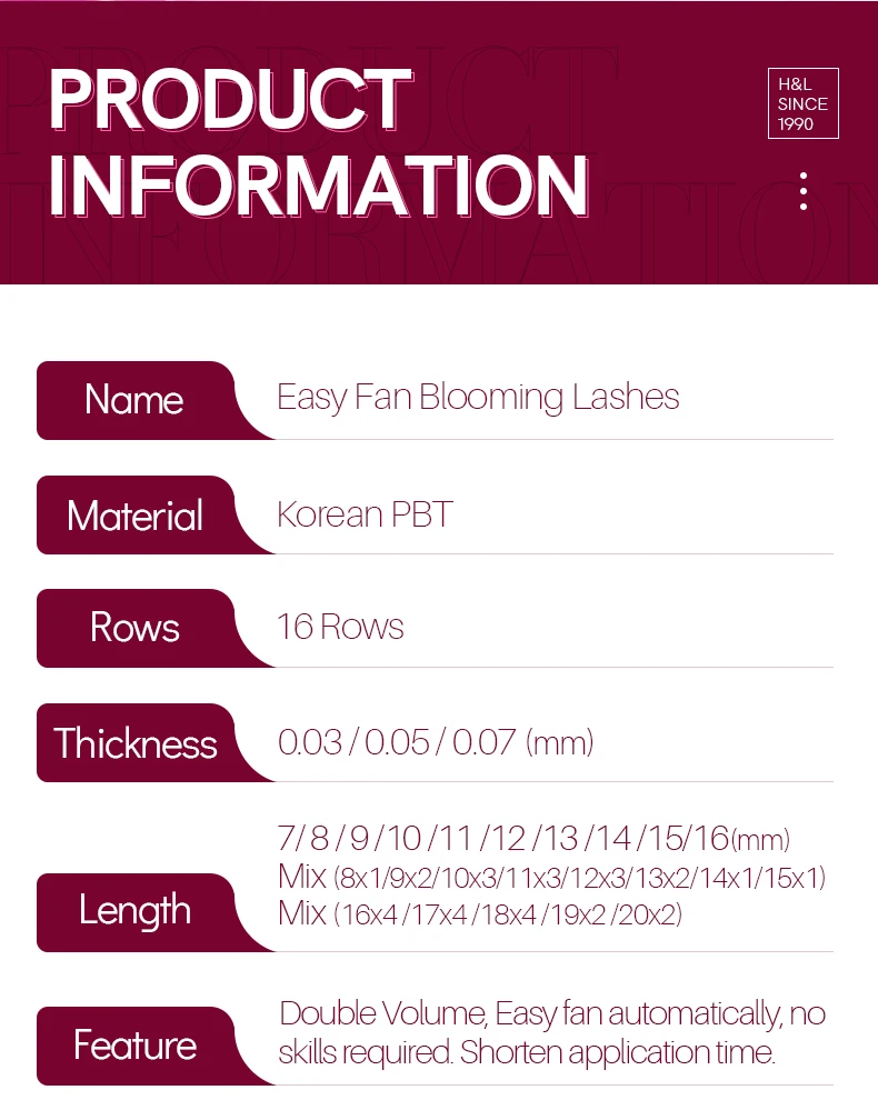 H&L SINCE 1990 Easy Fan Lashes Volumenverlängerungen 7–20 mm, schnell blühende, blühende, vorgebundene Wimpern, natürliche Zilien-Seidenwimpern – Detail 2