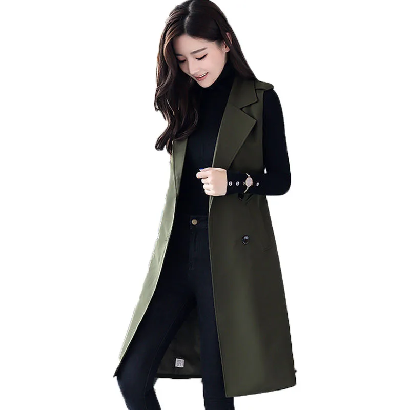 

Жилет с поясом для женщин средней длины в Корейском стиле на весну осень новый костюмный жилет с воротником куртка без рукавов трендовая верхняя одежда женский жилет C