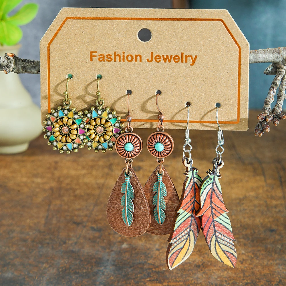 Набір вінтажних сережок у стилі бохо Коричнева серія Висячі сережки Племінний журнал Вираз Геометричний декор для вечірок Щоденний одяг Подарунки Відпустка