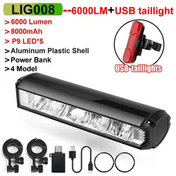 High-Performance Waterproof USB Rechargeable Bike Light - 6000 Lumen 8000mAh Flashlight for MTB & Road Cycling (8000mA Set 2)