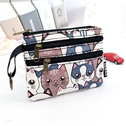 Adorable Animal Print Zipper Wallet - Compact Coin and Card Holder (Cat duo)