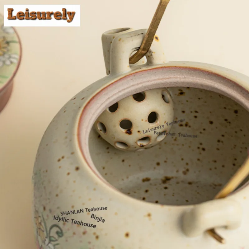 220ML Caramel Glaze Cute Rabbit Lifting Handle Teapot Japanese Tea Infuser Pot Tea Maker Kettle with Ball Hole Tea Items Craft