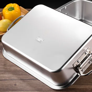 304 Stainless Steel Rectangular Pan with Lid and Handles Deep Gastronorm Container for Food Service Kitchen Use