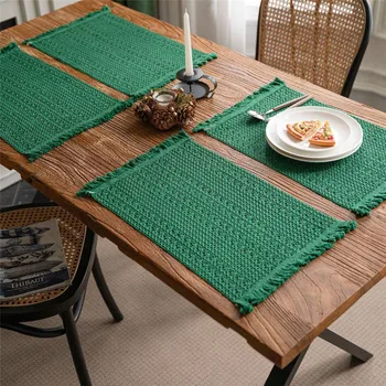 Tovagliette in cotone e lino per tavolo da pranzo Macrame Accessorio moderno Cucine sottopiastra Decorazioni per la tavola di nozze per feste Set di tovagliette 1