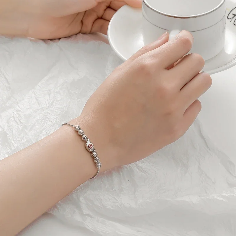 

S925 Sterling Silver Ingot Bracelet Chinese Style Niche Fashion Trend Simple Original Design 2024 New Spring Hot Birthday Gift