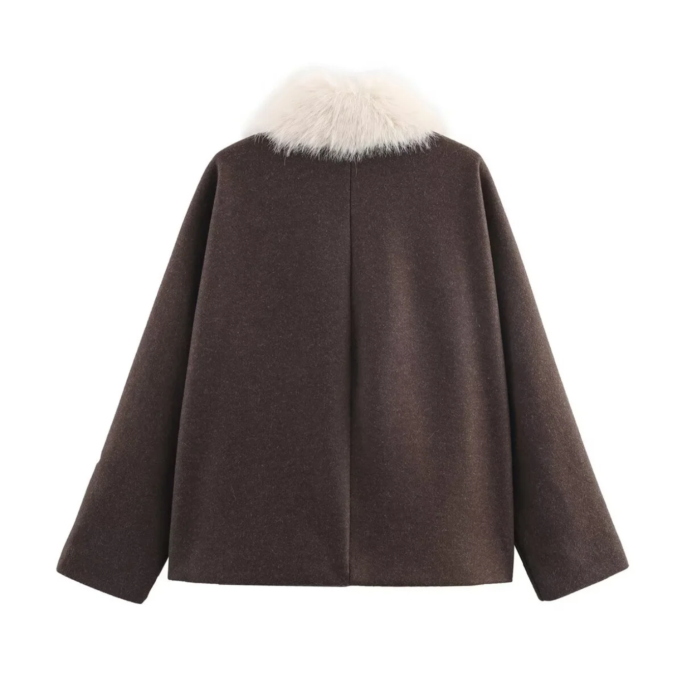 Women Fur Collar Wool Overcoat Female Spring Autumn New Fashion Long Sleeve Button Coat Lady High Street Outerwear solid Jackets