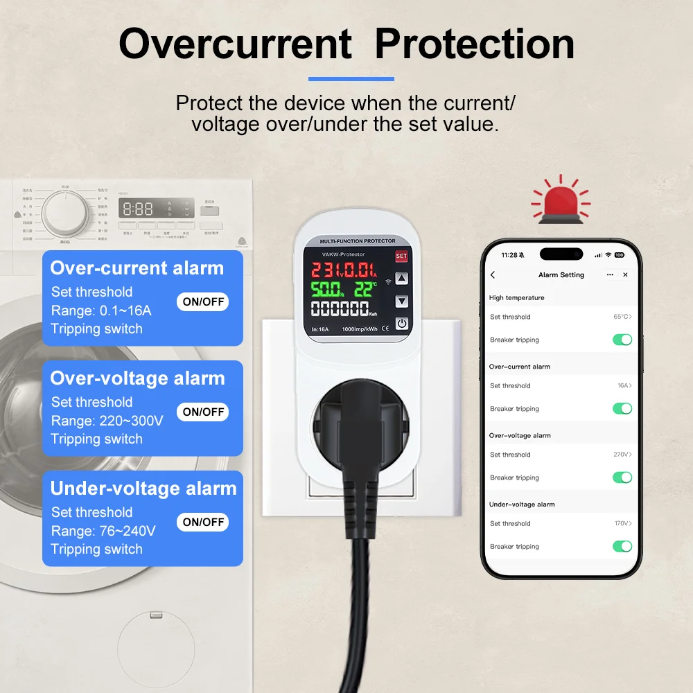 투야 와이파이 조절 가능 전압 보호 소켓 16A AC 110V 220V EU 플러그 타이머 기능 스마트 라이프 앱 제어 구글 홈 알렉사 지원