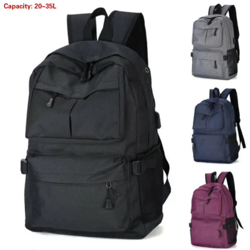 Simple Men and Women USB with Charger Port Large Capacity Backpack Travel School Casual Shoulder Bag