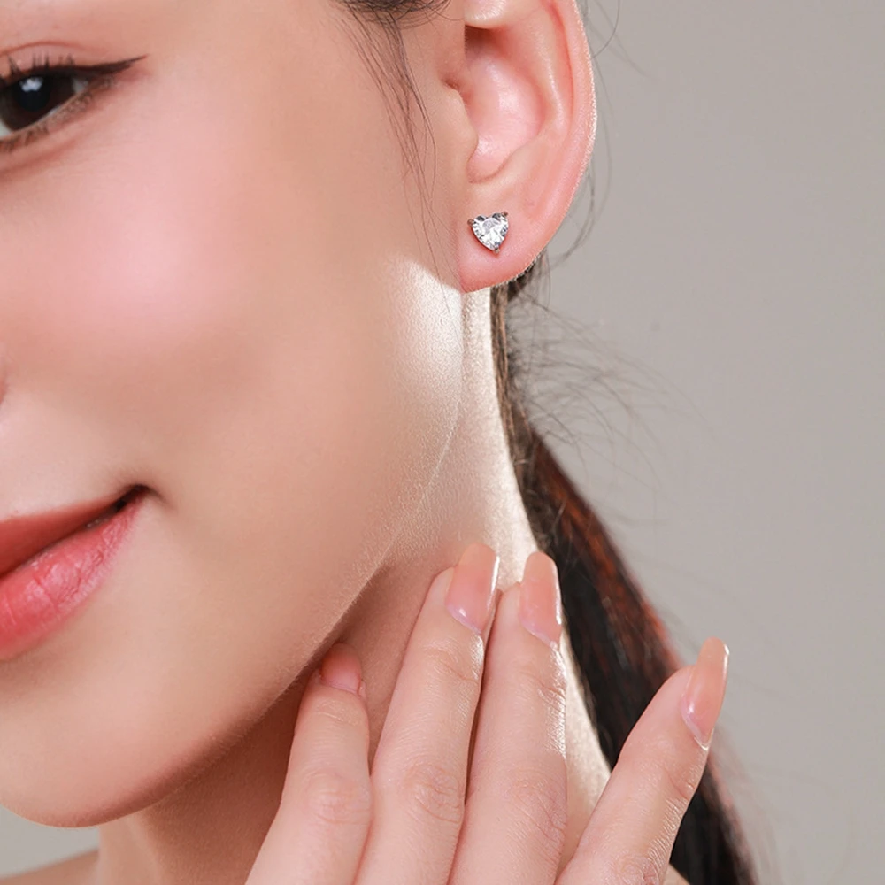 PuBang Fine Jewelry 925 Sterling Silver Heart High Carbon Diamond Anniversary Stud Earrings for Women Wedding Gift Drop Shipping