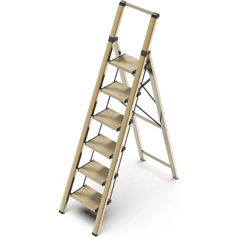 

XMSJ 6 Step Ladder for 12 Feet High Ceiling, Lightweight Aluminum Folding Step Stool with Convenient Handgrip