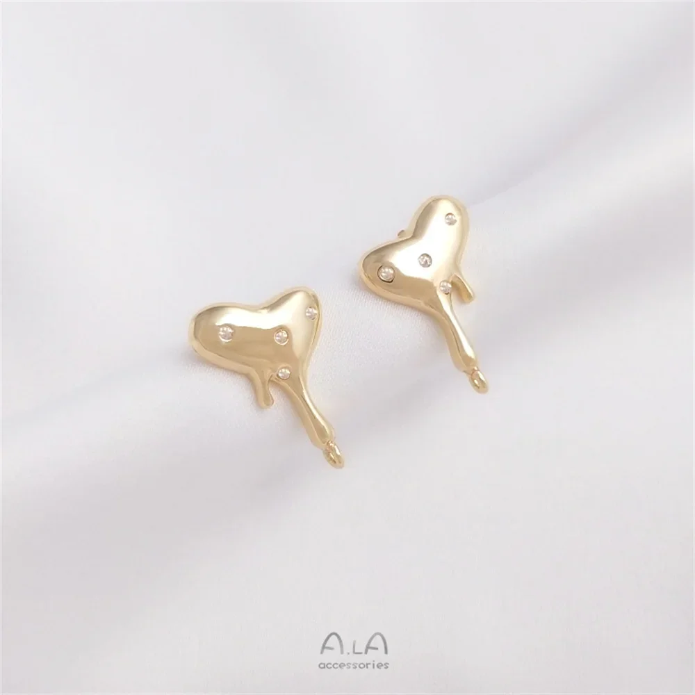 

14K gold with zirconium fused love heart with dangling earrings 925 silver pin diy peach heart earrings accessories