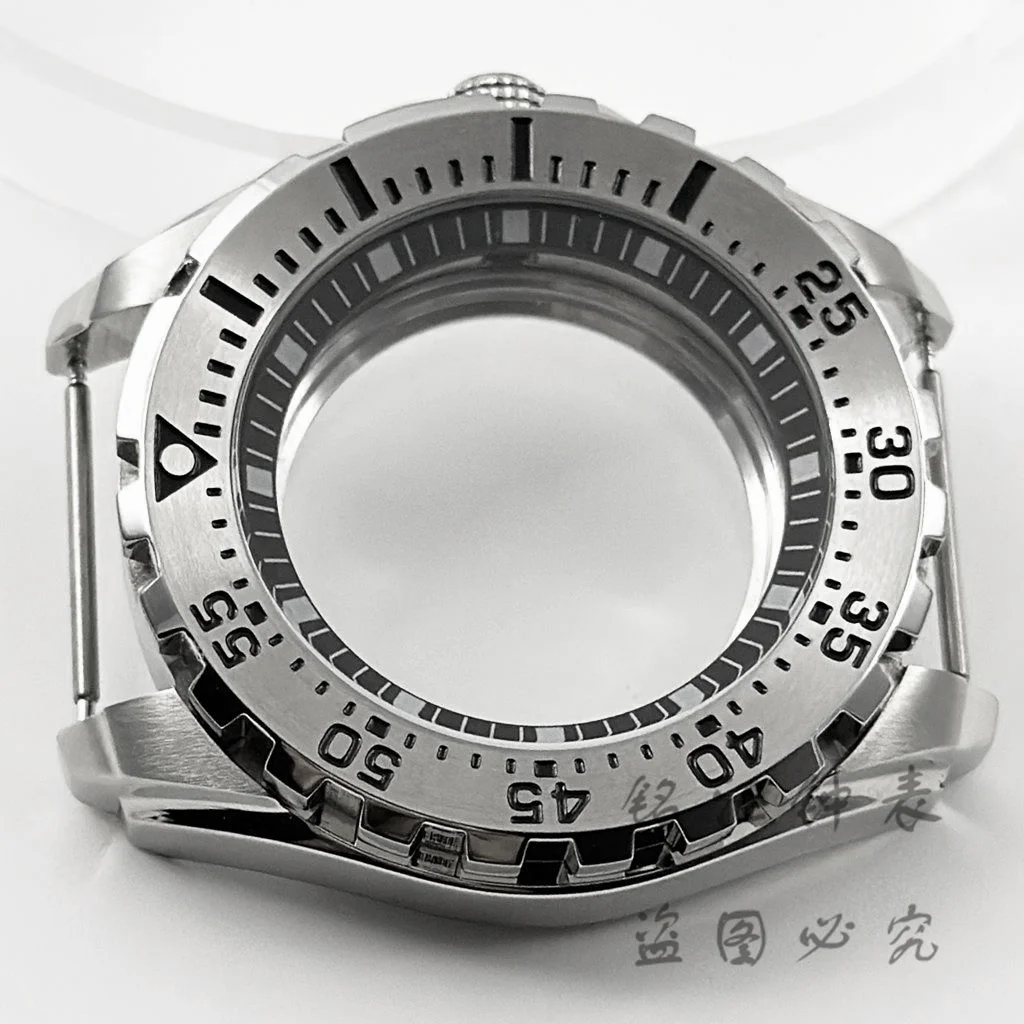 Silver Stainless Steel Watch Case with Multi-Color Ring Design, 44MM