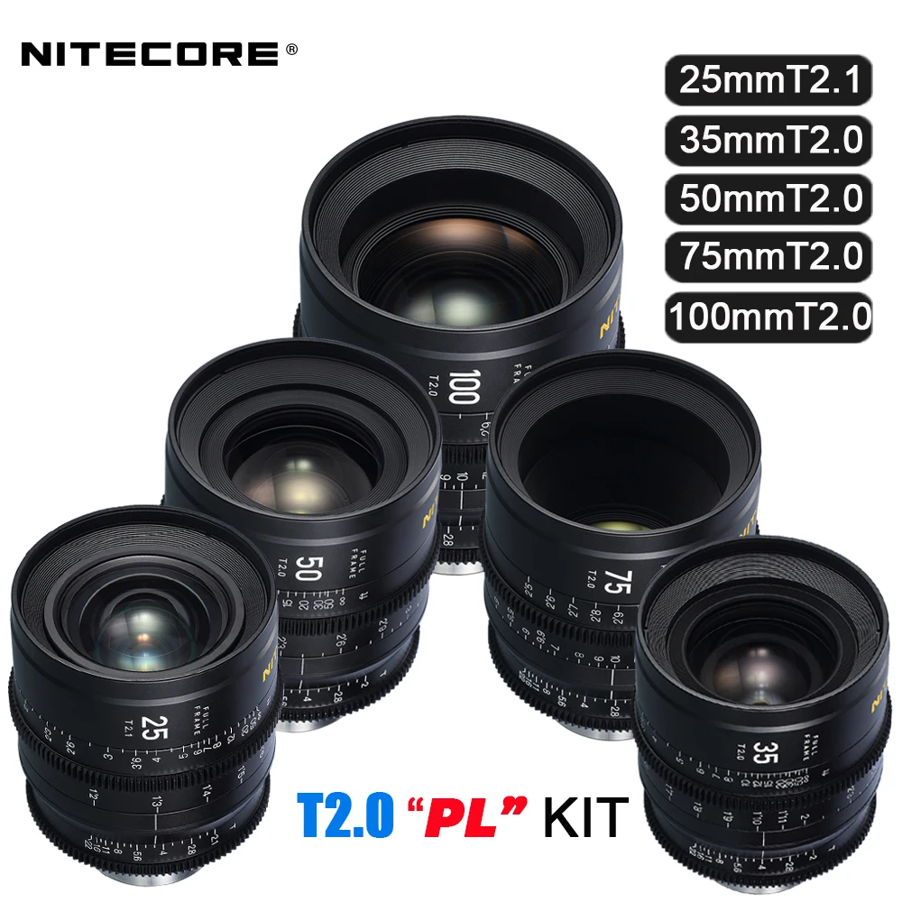 Nitecore Full Frame Cine Lens 25Mm T2.1 35Mm 50Mm 75Mm 100Mm T2.0 Per Pl-Mount Like Arri Alexa Lf Red Monstro Vv Canon C700 Sony