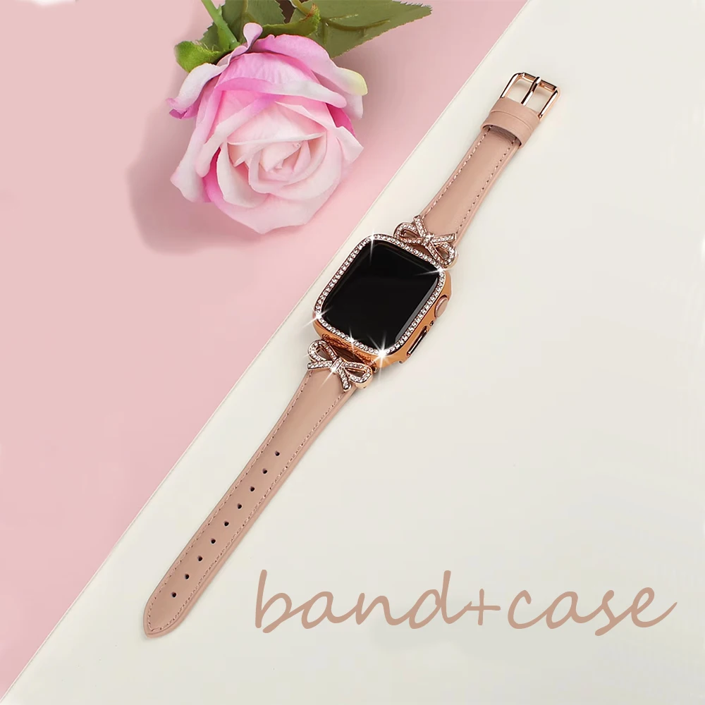 Elegant Bow Strap with Diamond Case for Women's Smartwatch Accessories