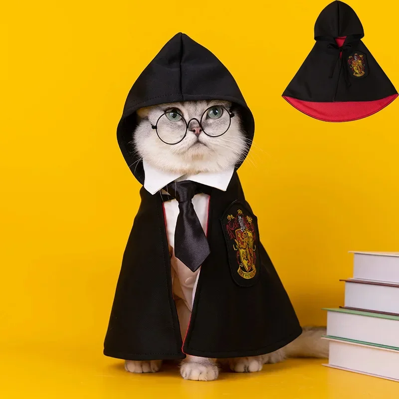 Arries Potters Academy Of Magic Pet Gatti E Cani Cosplay Shirt Puppy Cat Clothes Cape Pet Set Decorazioni Natalizie Per Animali Domestici