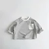 Trendy Striped Tshirt Fashion New Versatile Casual Loose Round Neck Tees New Design Long Sleeve Solid Color Tops 3