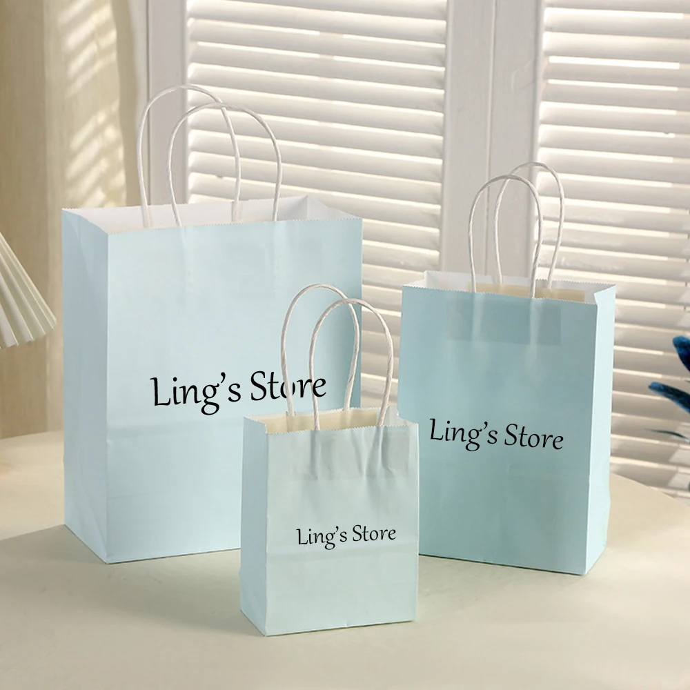 50 Stück Personalisierte Logo-Schmuck-Kraftpapiertüten mit Griffen für Hochzeiten, Einkäufe, Geschenke, Neugeborenen-Partys, Seifenverpackungen – Detail 4