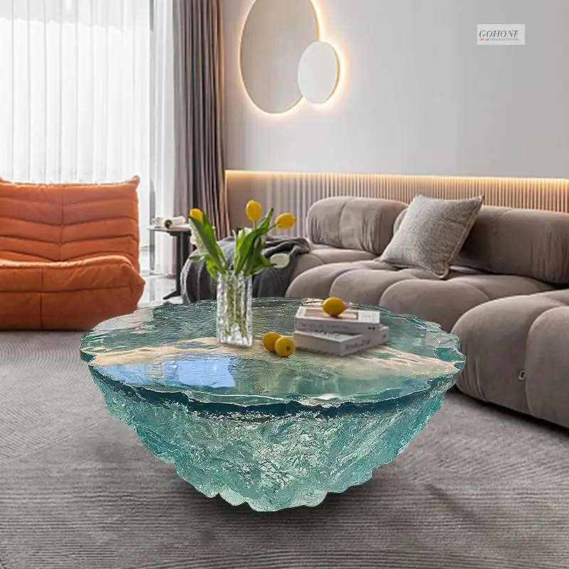Hotel Project Furniture Living Room Blue Ocean Resin Coffee Table Table Transparent round Decoration