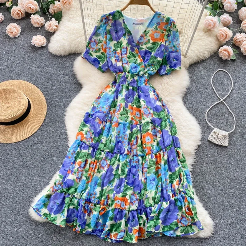 Lunetta Vestido Maxi Bohemio con Estampado Floral y Mangas Farol