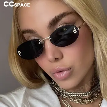 Occhiali da sole senza montatura di design di marca di lusso 2024 Nuovo in metallo ovale retrò Gafas De Sol all'aperto Protezione solare Vacanza UV400 # 300371 1