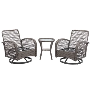 3 Pieces Outdoor Swivel Rocker Patio Chairs, 360 Degree Rocking Patio Conversation Set with Thickened Cushions and Glass Coffee