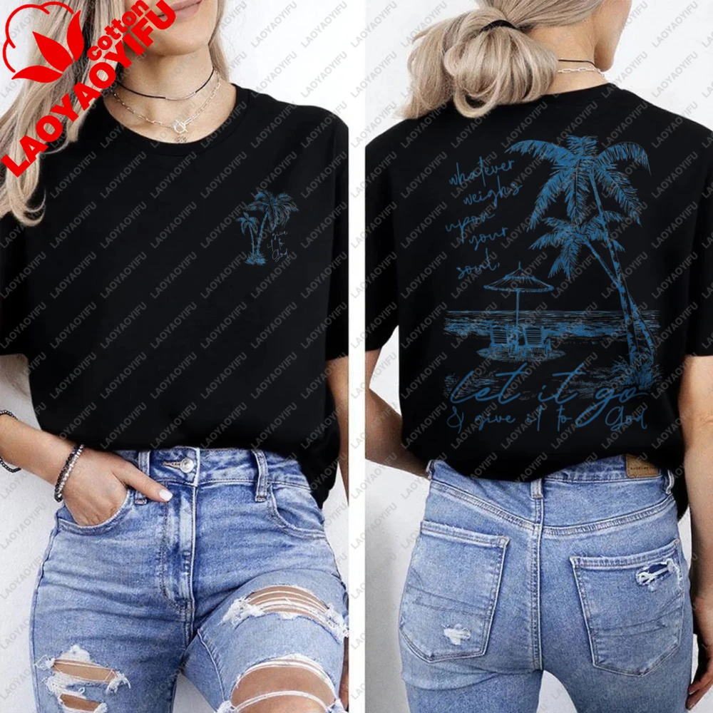 Tropical Palm Beach Women's Casual Cotton T-Shirt - Summer Fashion Top