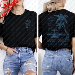 Tropical Palm Beach Women's Casual Cotton T - Shirt - Summer Fashion Top - S (001148yxx - black)