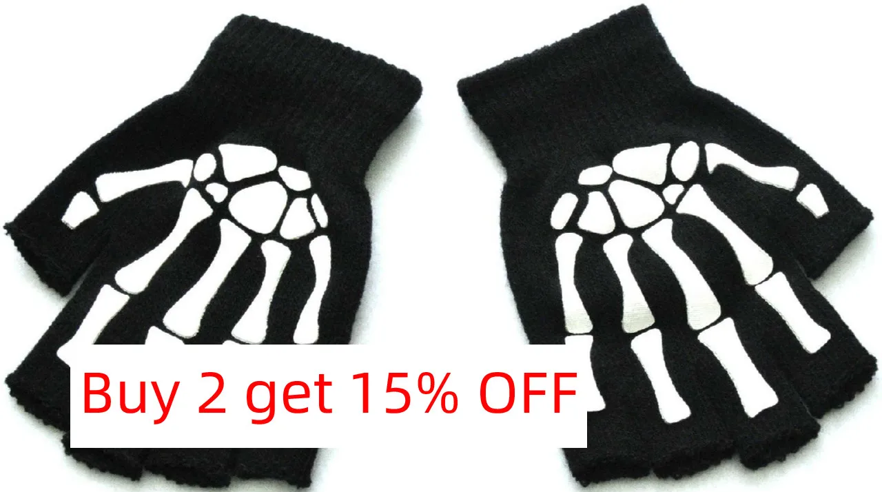 Warm Knitting Fingerless Gloves for Adult Half Finger Glove Human Skeleton Head Gripper Print Cycling Non-slip Wrist Gloves cycling gloves fingerless gloves half finger gloves fingerless gym gloves