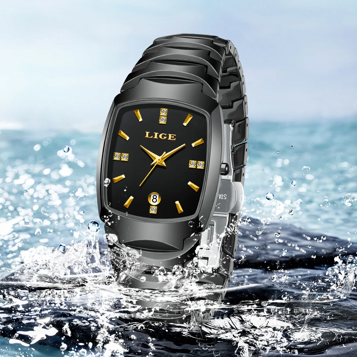 Alina Gadgets Lige Elegant Ladies Watch Fashion Simple Diamond Dial Waterproof Women Watches Luxury Ceramic Strap Date Classic Quartz Watch, Alina Gadgets