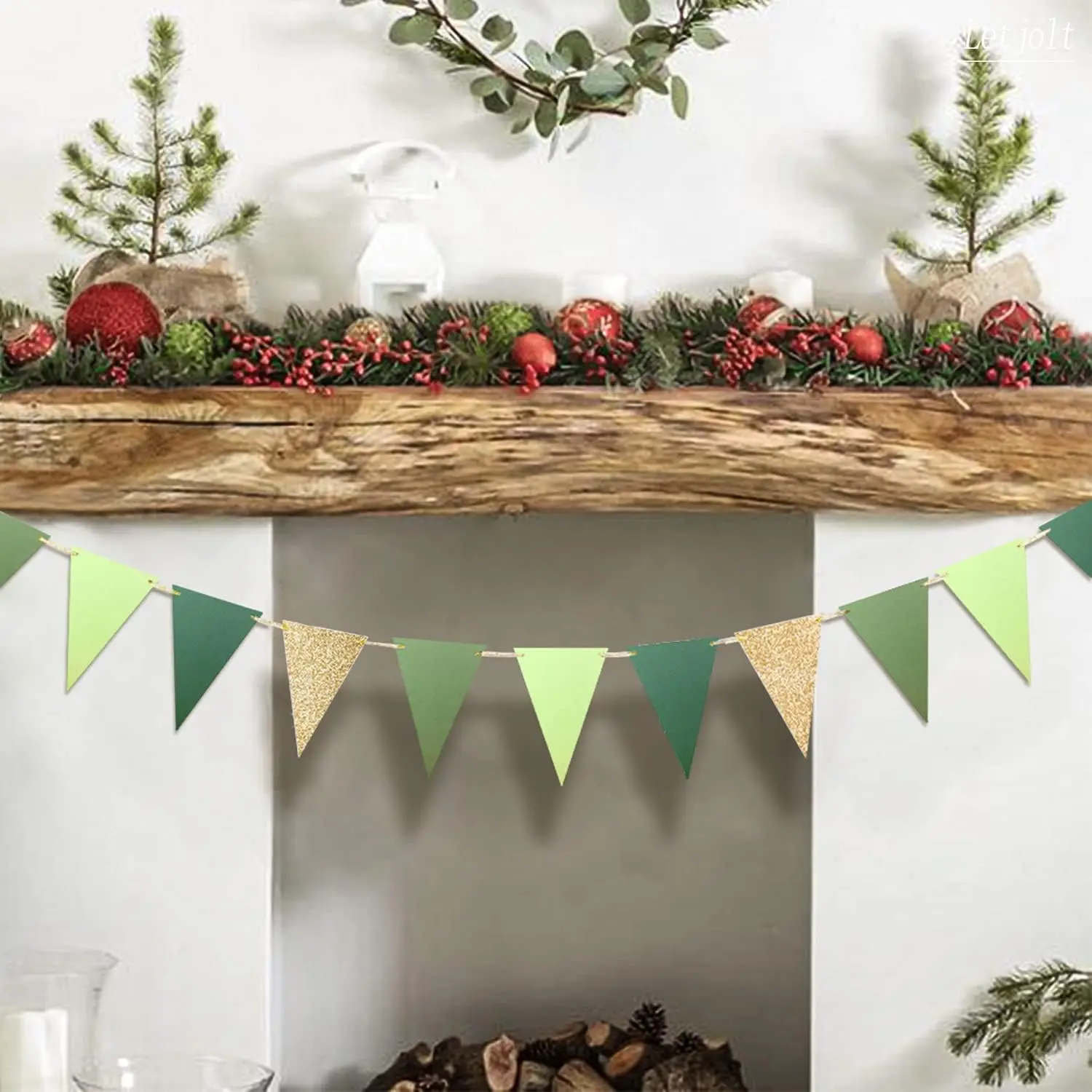 Party Decorations party decorations Paper Gold Sage Green Triangle Flags Pennant Bunting Garland For Safari Party Greenery Baby Shower Birthday Party Decor
