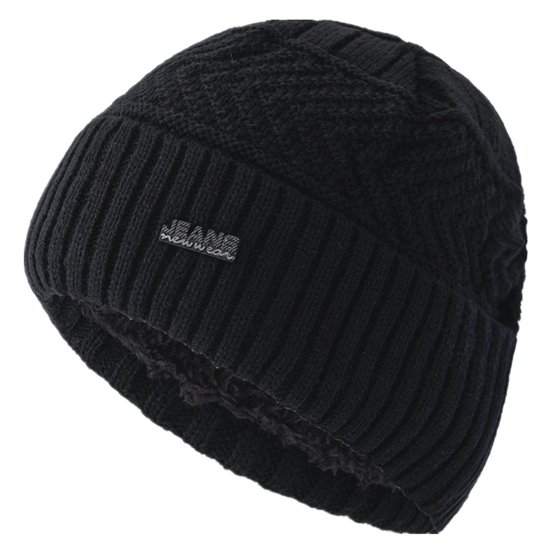 Hot Sale Unisex Warm Winter Hat Jeans Label Stylish Plush Fur Lined Soft Beanie Hat Thick Winter Hats For Women Men Knitted Hat