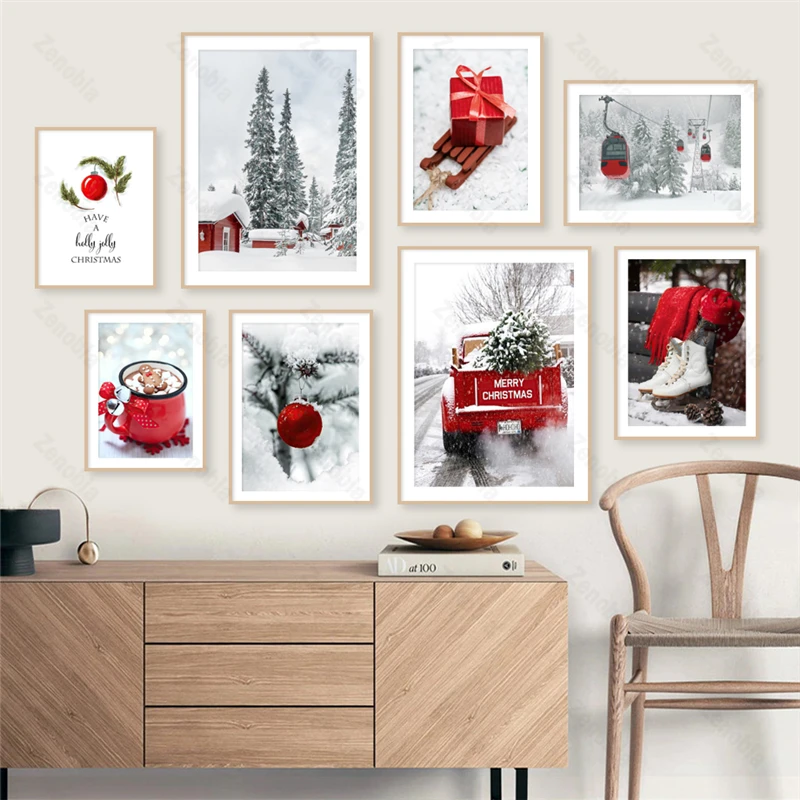 

Merry Christmas Canvas Painting Pine Tree Truck Ski Lift Wall Art Nordic Posters and Prints Wall Pictures for Living Room Decor
