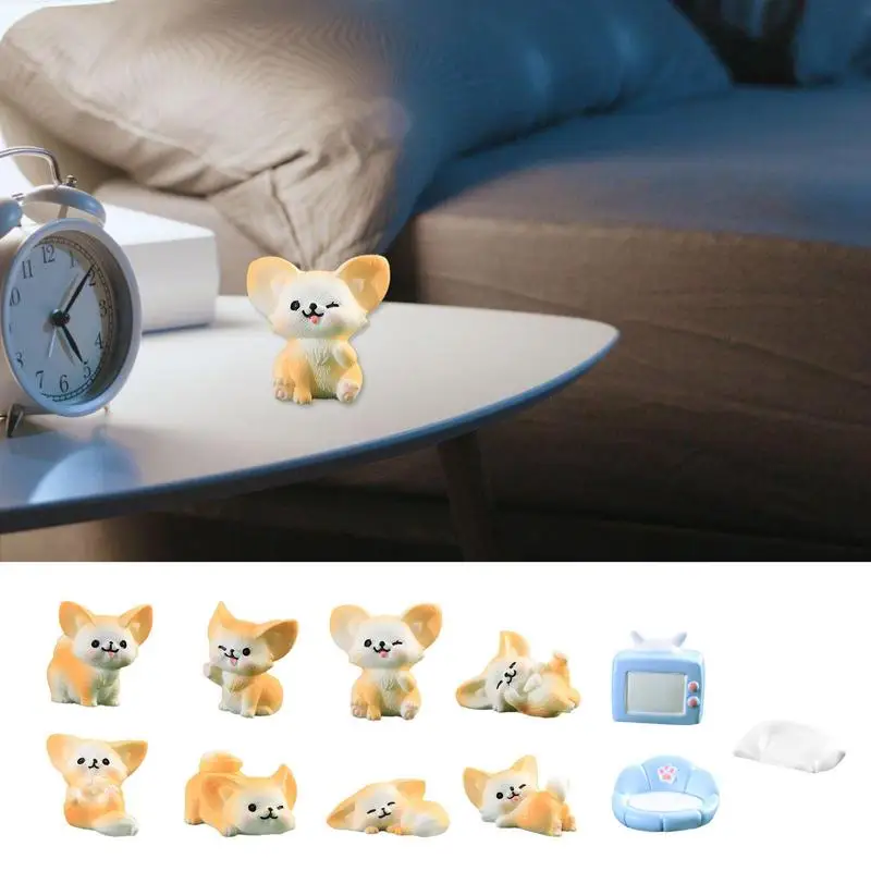 

Mini Garden Statue Waterproof Fennec Foxes Resin Miniature Statue Gift For Kids Lawn Decoration Toy Home Decor Accessories