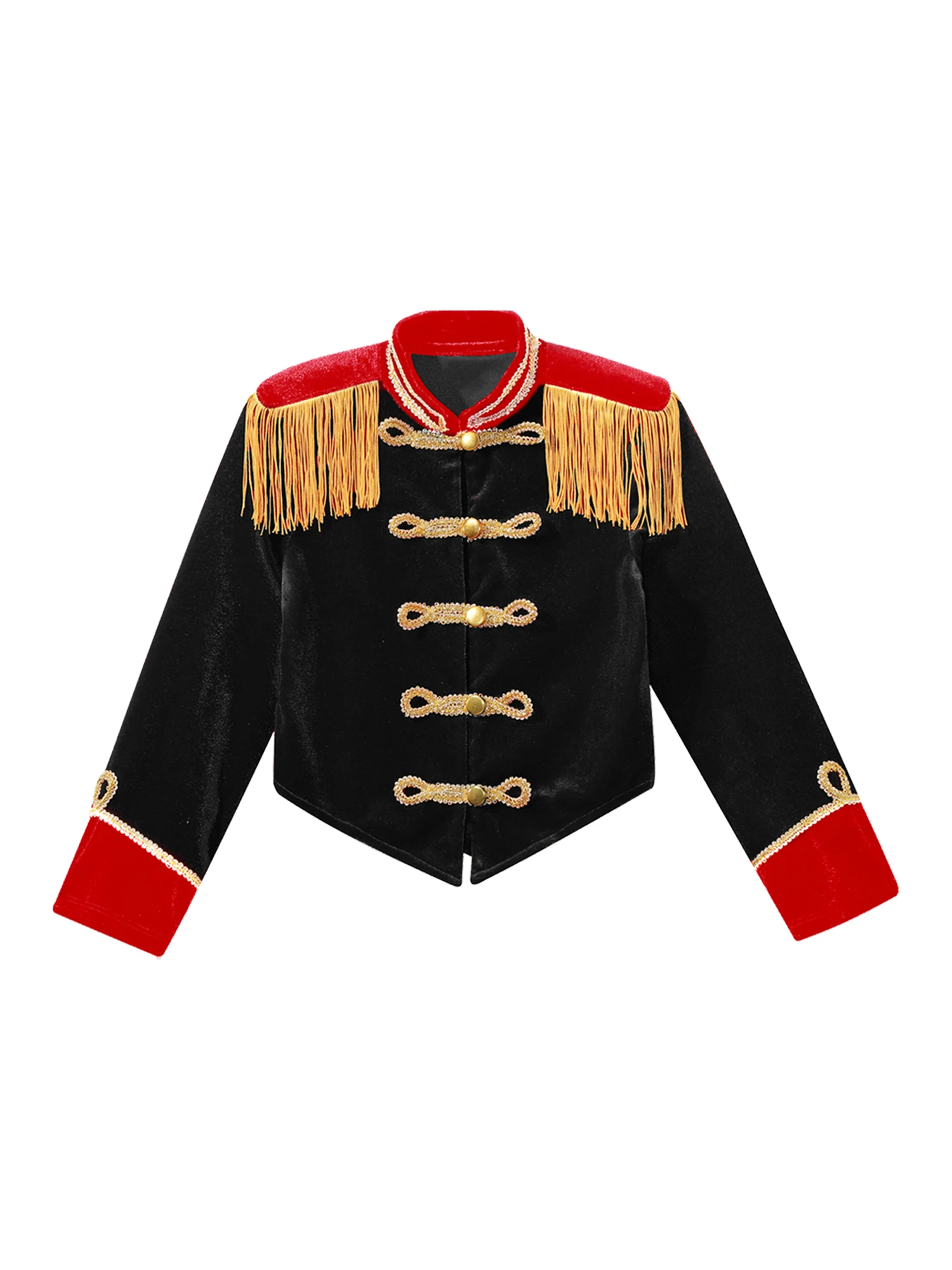 Kids Girls Ringmaster Circus Lion Tamer Showman Cosplay Costume Tassel Shoulder Button Down Jacket with Hat Magic Wand Gloves Cosplay Costume