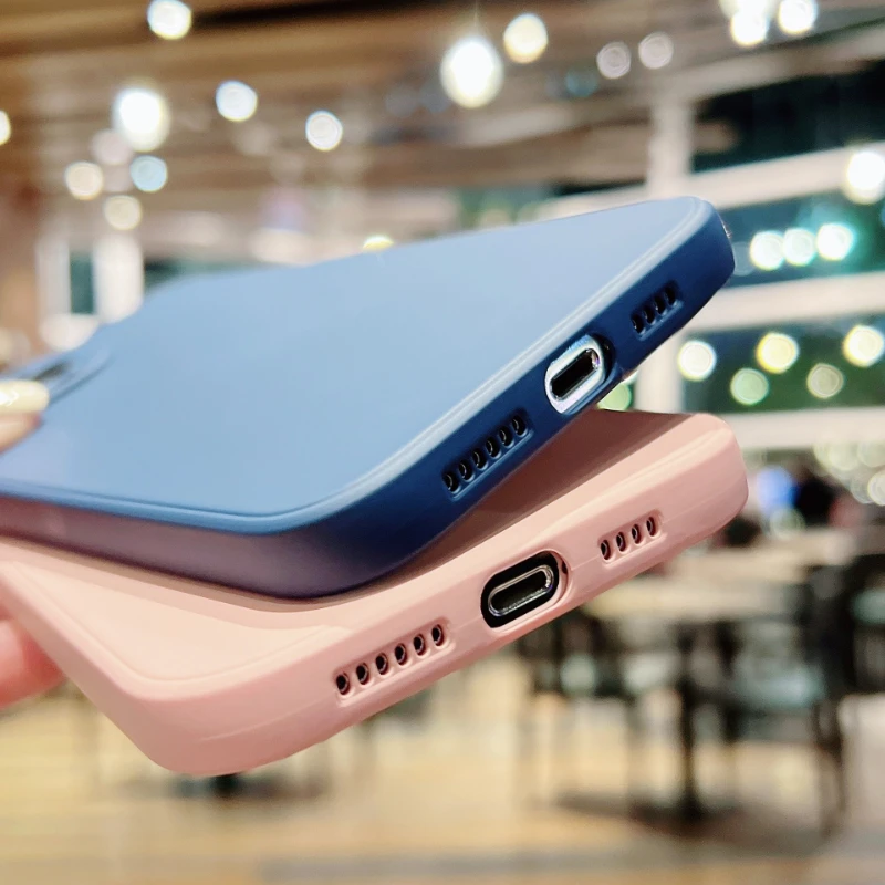 Flüssige Silikon-weiche Hülle für iPhone 11 12 13 14 Pro Max 13 Mini 14 Plus, kontrahiert, reine Farbe, stoßfeste Rückseite – Detail 7